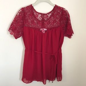 Red maternity blouse with lace